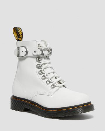 Botas con Cordones Dr Martens 1460 Pascal Chain Cuero Mujer Blancos | MX 595HAP